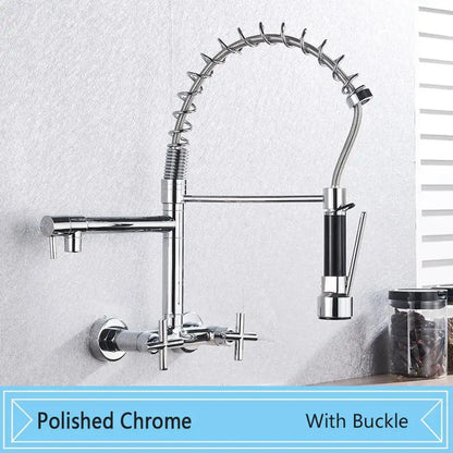 Matte black wall mounted kitchen faucet with gooseneck spout
