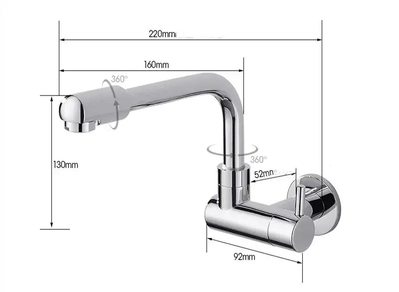 Matte black wall mounted kitchen faucet with rotating spout