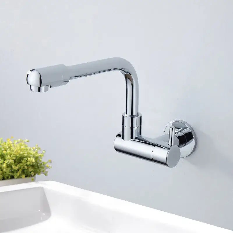 Matte black wall mounted kitchen faucet with rotating spout