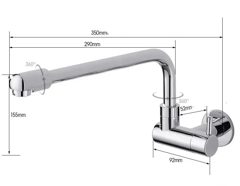 Matte black wall mounted kitchen faucet with rotating spout