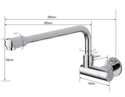 Matte black wall mounted kitchen faucet with rotating spout
