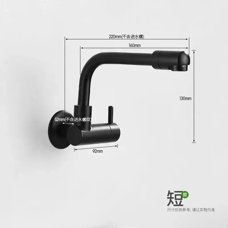 Matte black wall mounted kitchen faucet with rotating spout