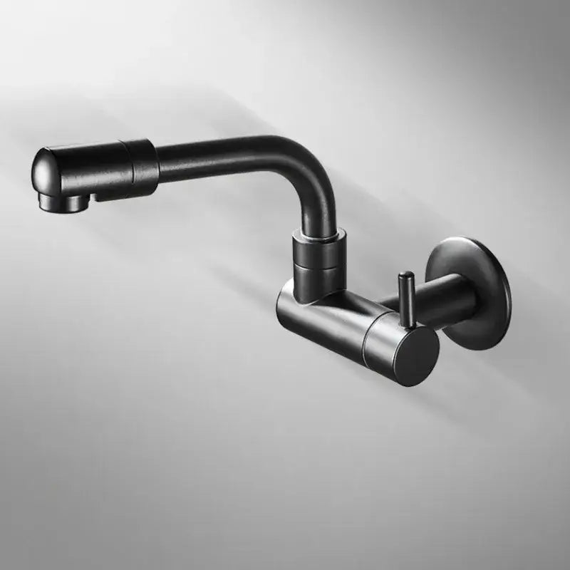 Matte black wall mounted kitchen faucet with rotating spout