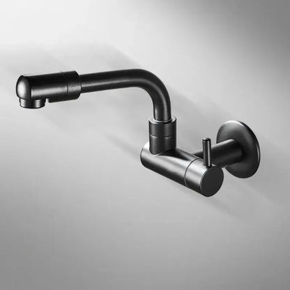 Matte black wall mounted kitchen faucet with rotating spout