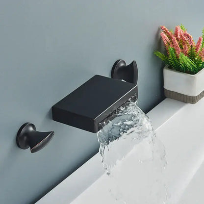 Matte black wall mounted waterfall bathroom faucet with dual handles