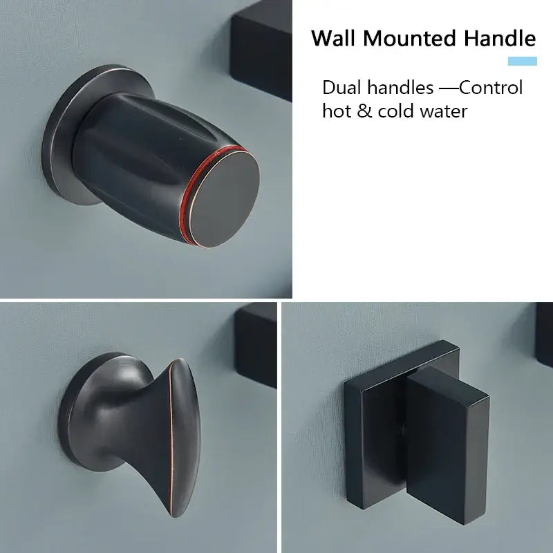 Matte black wall mounted waterfall bathroom faucet with dual handles