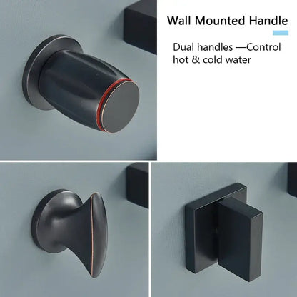 Matte black wall mounted waterfall bathroom faucet with dual handles