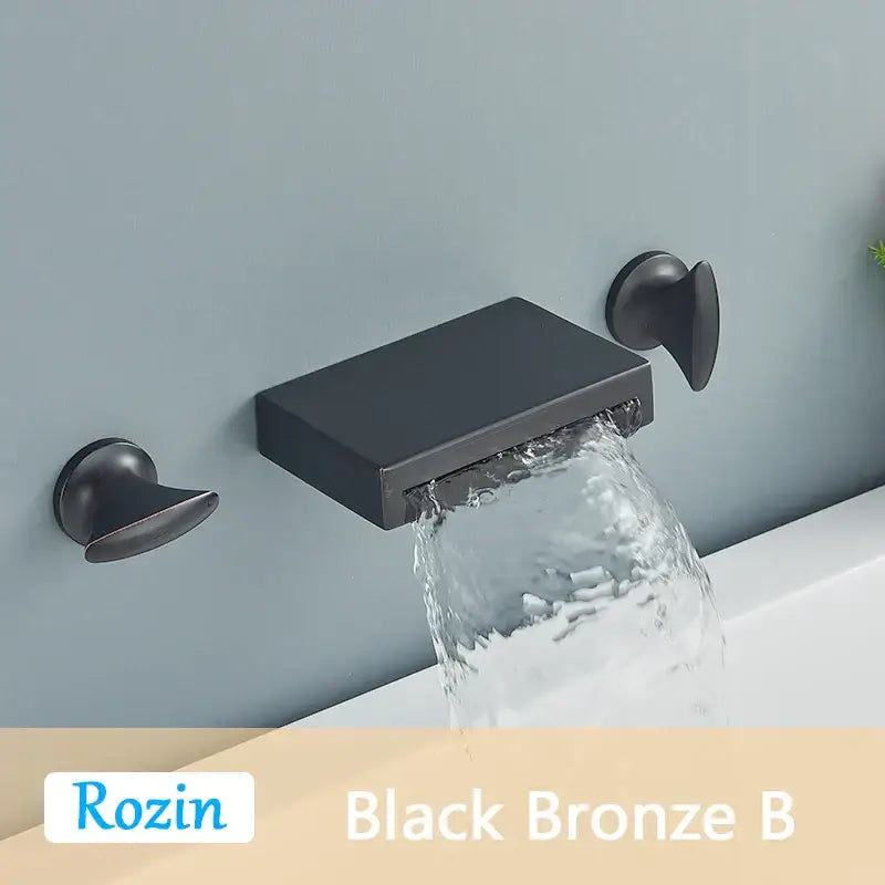 Matte black wall mounted waterfall bathroom faucet with dual handles