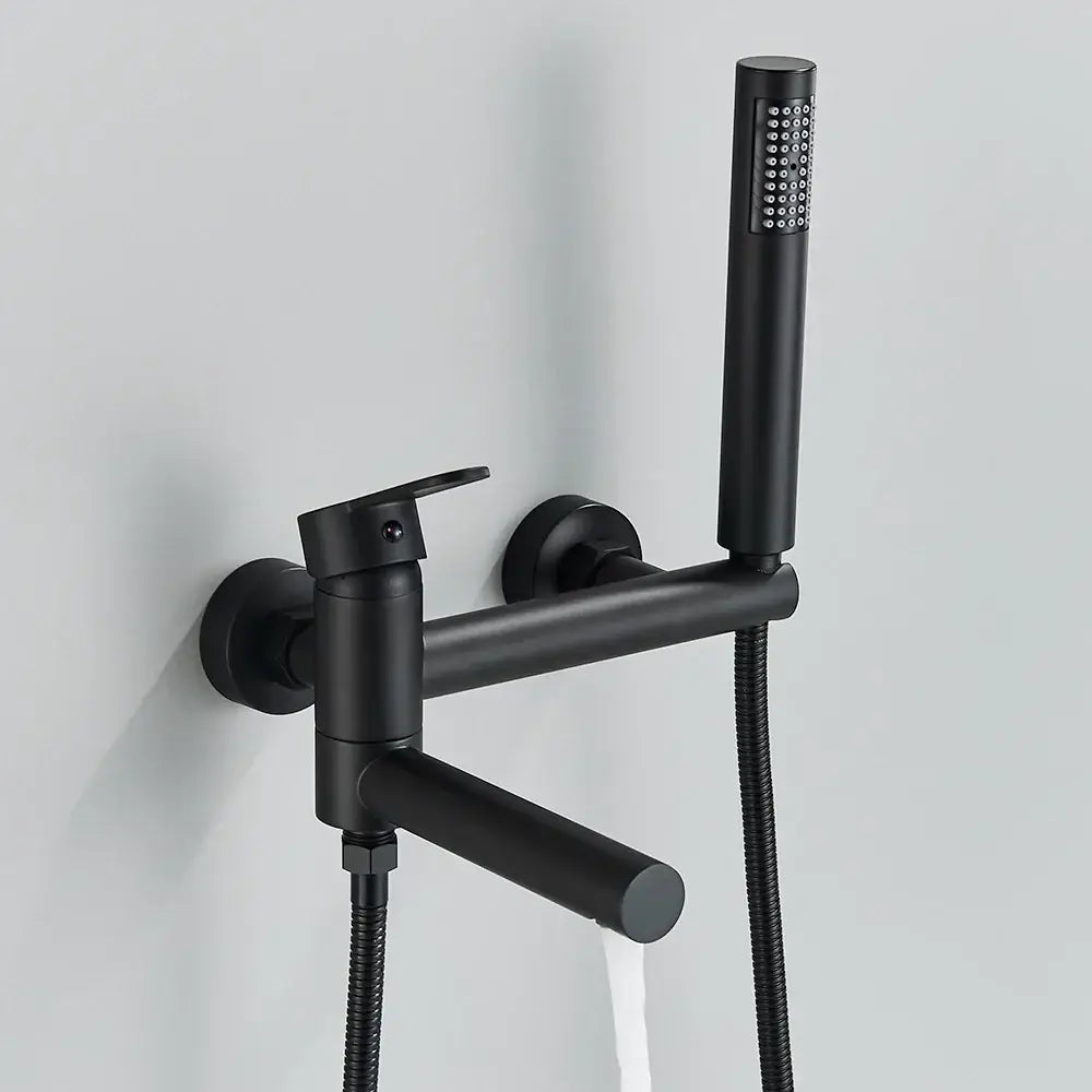 Matte black wall mounted waterfall bathtub faucet with handheld spray
