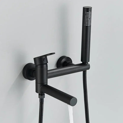 Matte black wall mounted waterfall bathtub faucet with handheld spray
