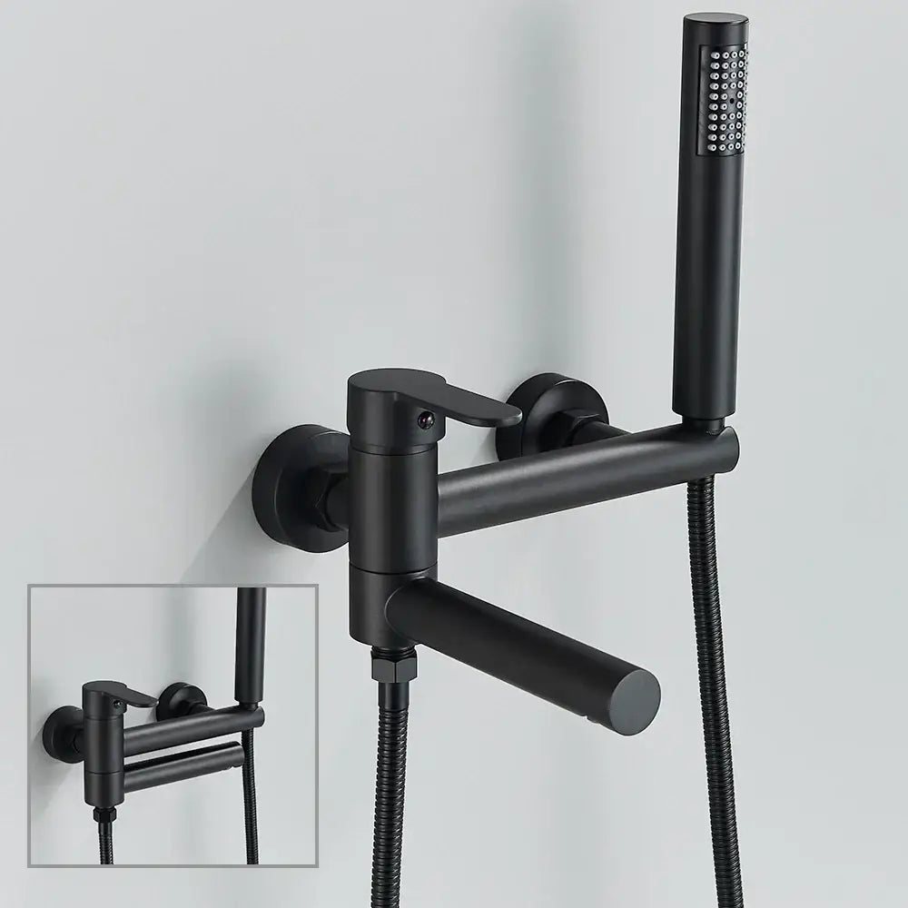 Matte black wall mounted waterfall bathtub faucet with handheld spray
