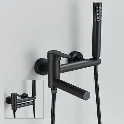 Matte black wall mounted waterfall bathtub faucet with handheld spray
