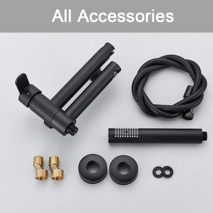 Matte black wall mounted waterfall bathtub faucet with handheld spray