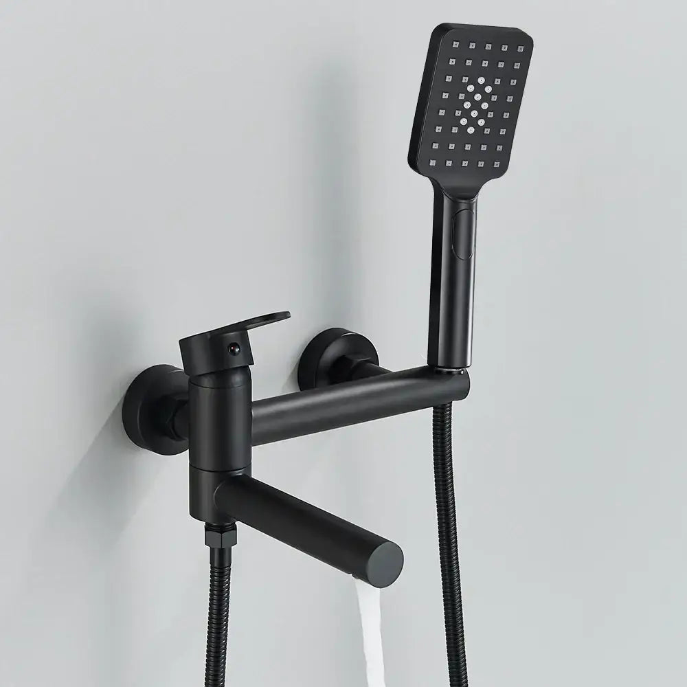 Matte black wall mounted waterfall bathtub faucet with handheld spray