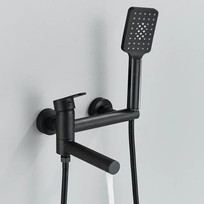 Matte black wall mounted waterfall bathtub faucet with handheld spray