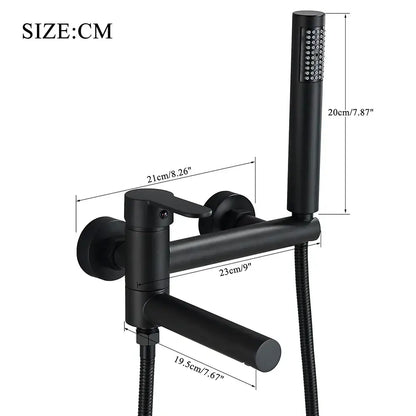 Matte black wall mounted waterfall bathtub faucet with handheld spray