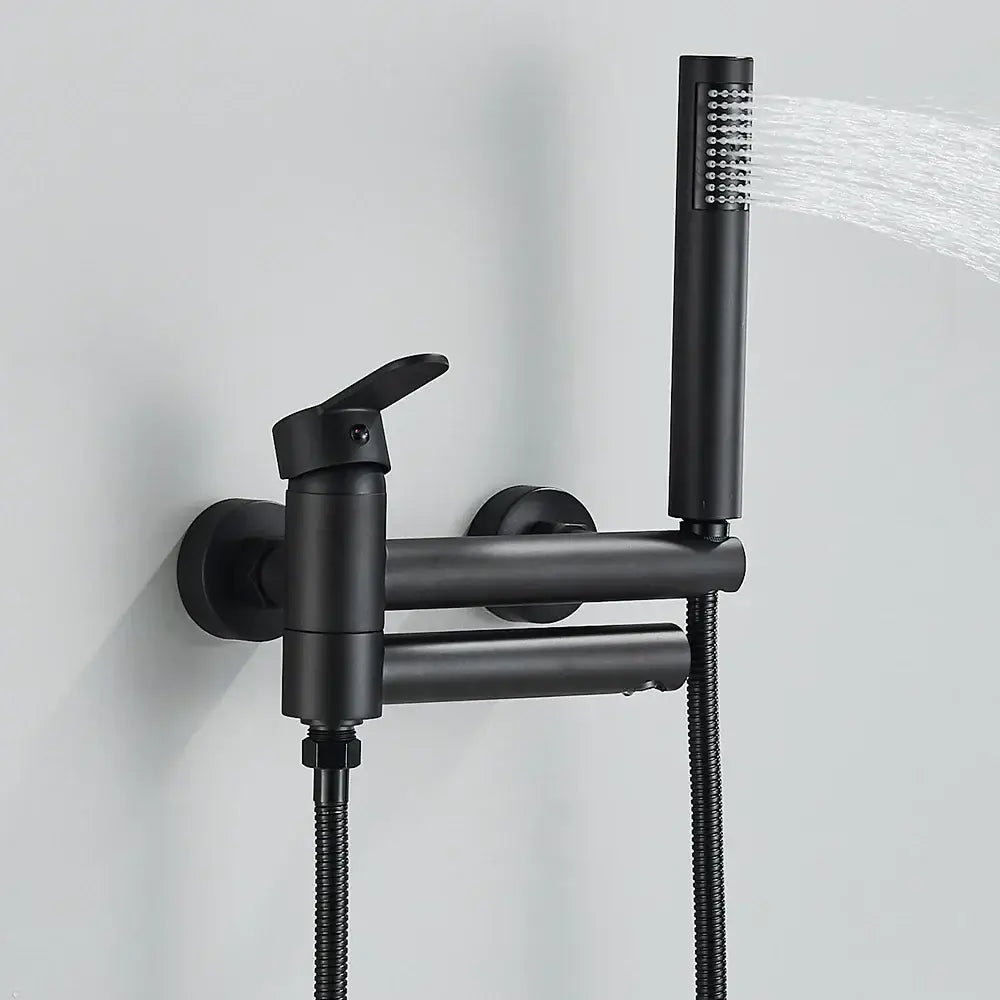 Matte black wall mounted waterfall bathtub faucet with handheld spray
