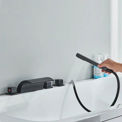 Matte black waterfall led bathtub faucet set with handheld shower bathroom