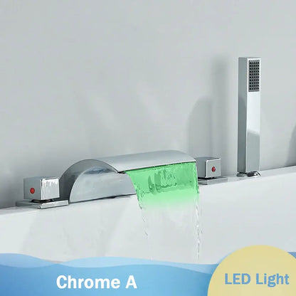 Matte black waterfall led bathtub faucet set with handheld shower bathroom