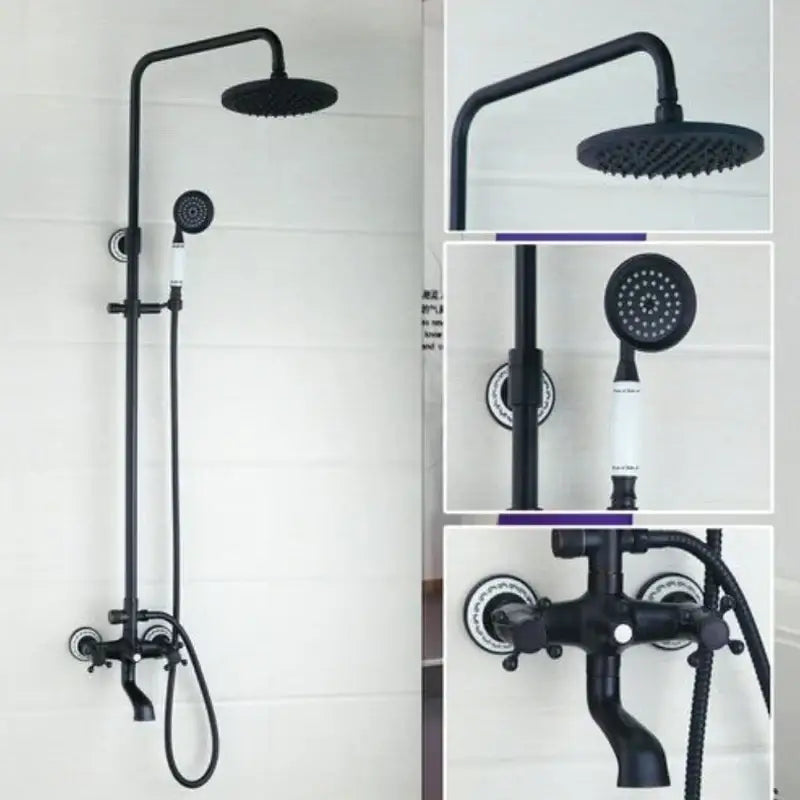 Matte black & white ceramic shower faucet set bathroom rainfall head