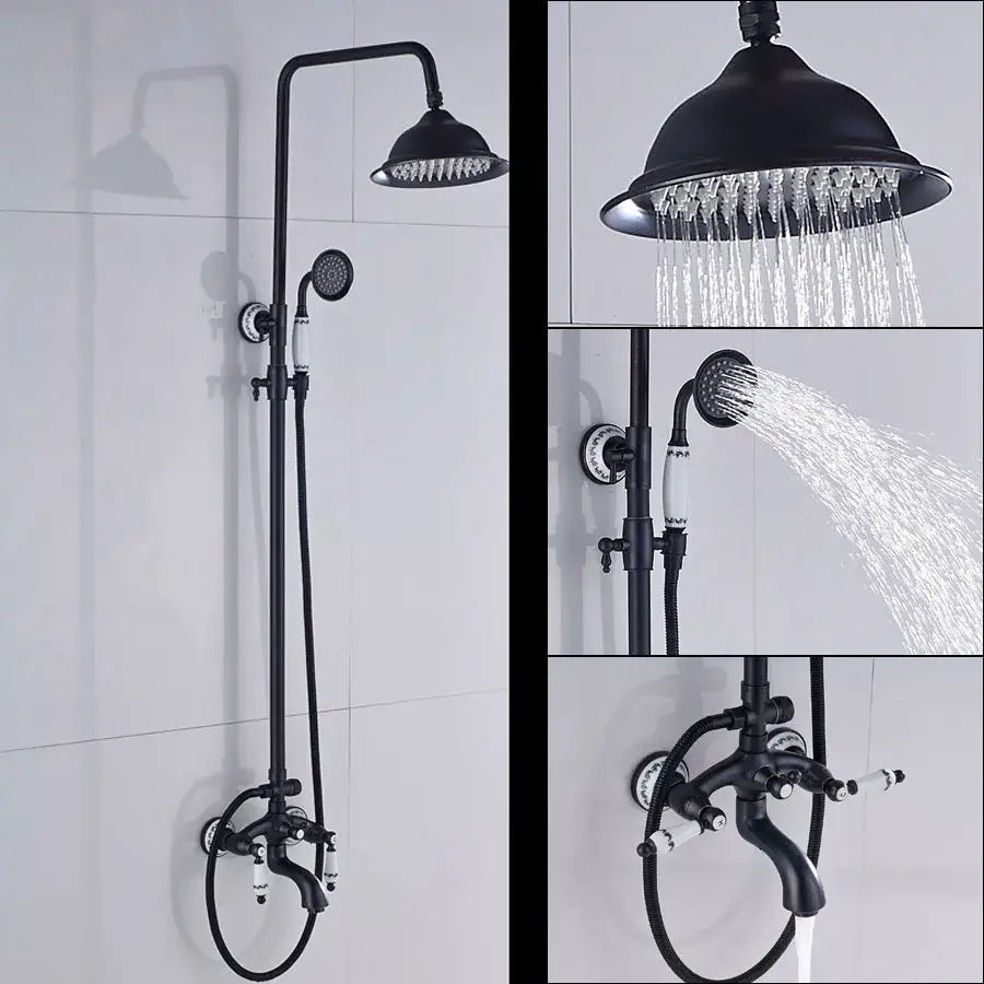 Matte black & white ceramic shower faucet set bathroom rainfall head
