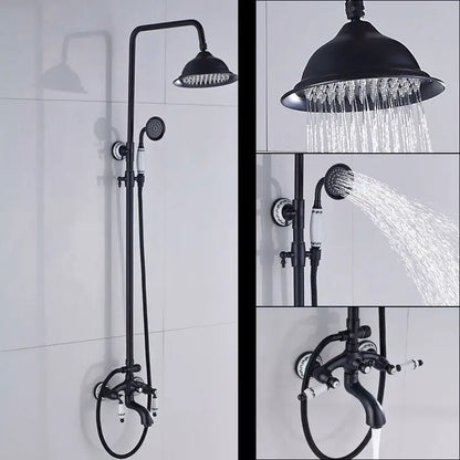 Matte black & white ceramic shower faucet set bathroom rainfall head