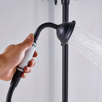 Matte black & white ceramic shower faucet set bathroom rainfall head