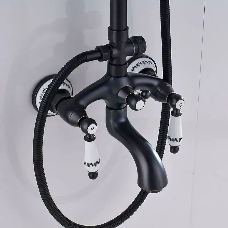 Matte black & white ceramic shower faucet set bathroom rainfall head