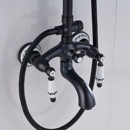 Matte black & white ceramic shower faucet set bathroom rainfall head
