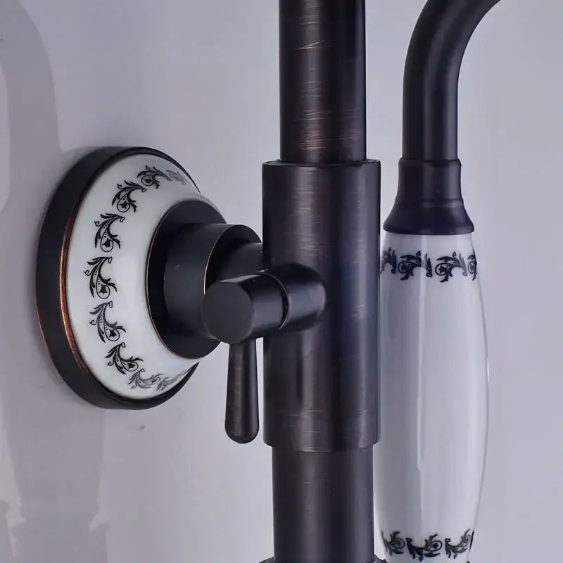 Matte black & white ceramic shower faucet set bathroom rainfall head