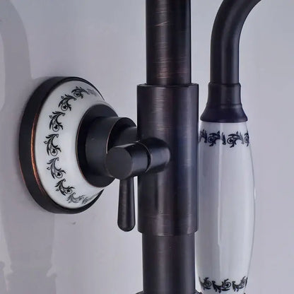 Matte black & white ceramic shower faucet set bathroom rainfall head