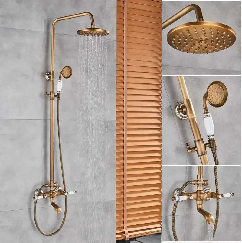 Matte black & white ceramic shower faucet set bathroom rainfall head