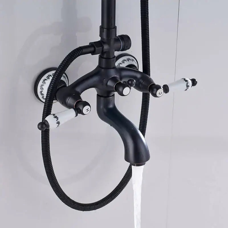 Matte black & white ceramic shower faucet set bathroom rainfall head