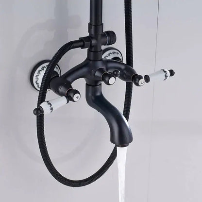 Matte black & white ceramic shower faucet set bathroom rainfall head