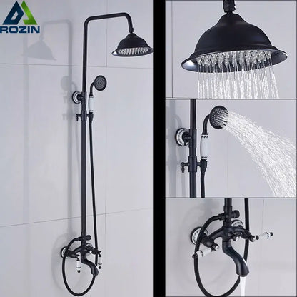 Matte black & white ceramic shower faucet set bathroom rainfall head
