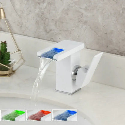 Matte black & white led waterfall basin faucet bathroom mixer tap