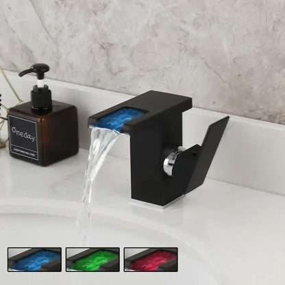 Matte black & white led waterfall basin faucet bathroom mixer tap