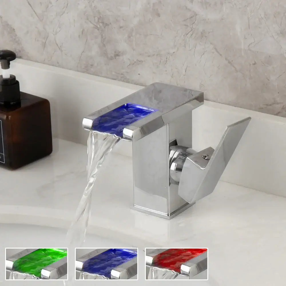 Matte black & white led waterfall basin faucet bathroom mixer tap