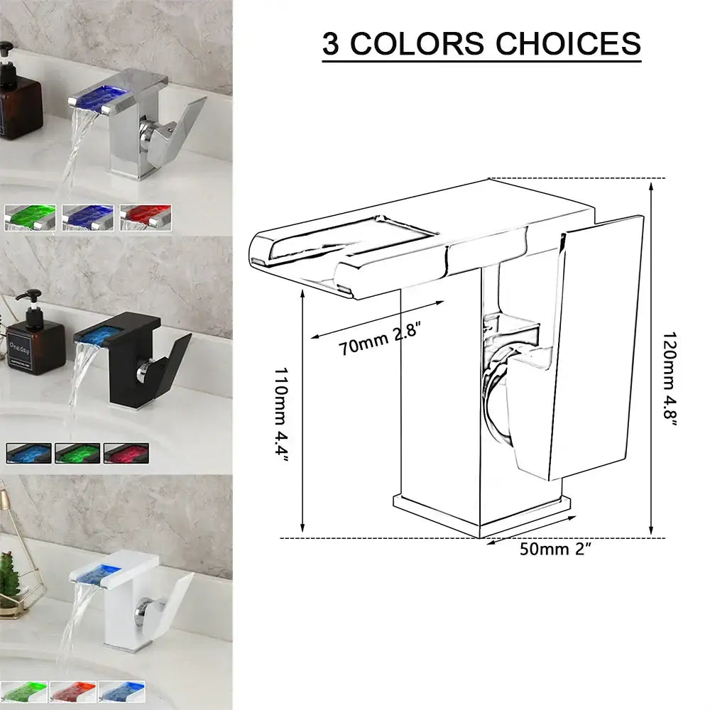 Matte black & white led waterfall basin faucet bathroom mixer tap