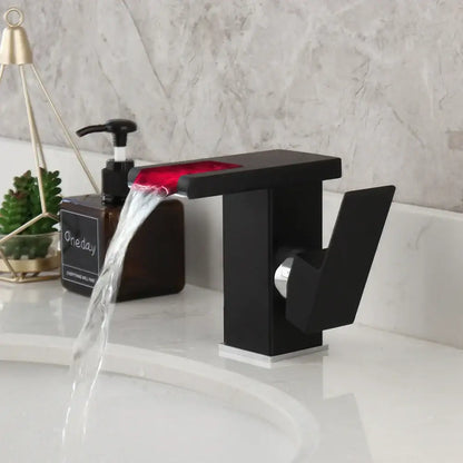 Matte black & white led waterfall basin faucet bathroom mixer tap