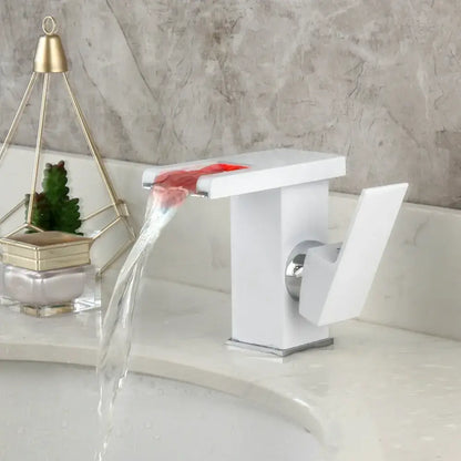 Matte black & white led waterfall basin faucet bathroom mixer tap