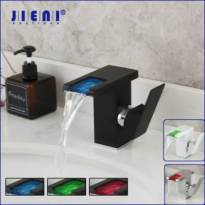 Matte black & white led waterfall basin faucet bathroom mixer tap