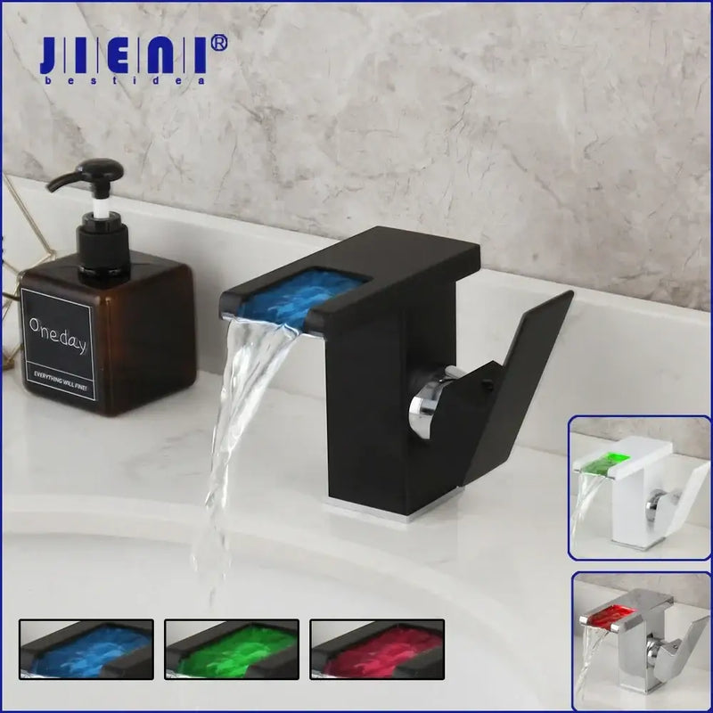 Matte black & white led waterfall basin faucet bathroom mixer tap