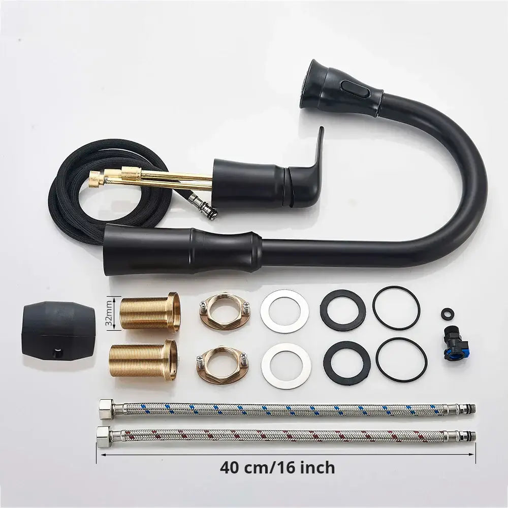 Matte brass black kitchen faucet with pull out spray head