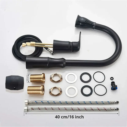 Matte brass black kitchen faucet with pull out spray head