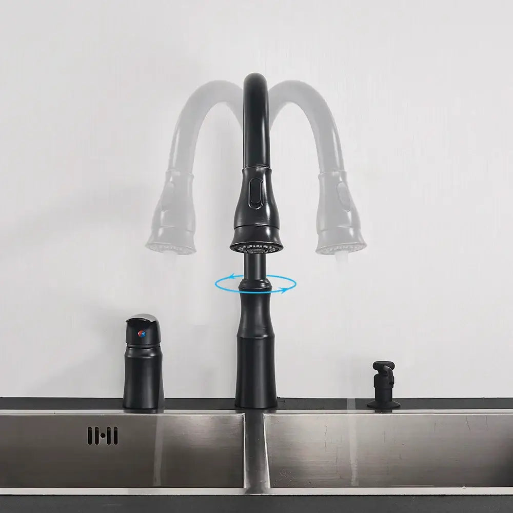Matte brass black kitchen faucet with pull out spray head