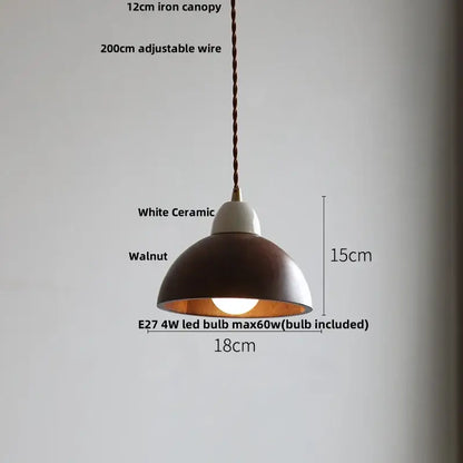 Matte brown and copper ceramic walnut pendant light kitchen lamp