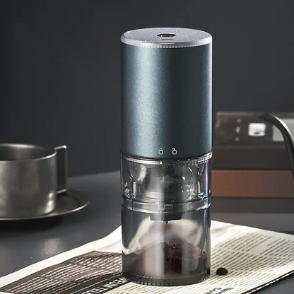 Matte dark teal electric coffee bean grinder kitchen machine