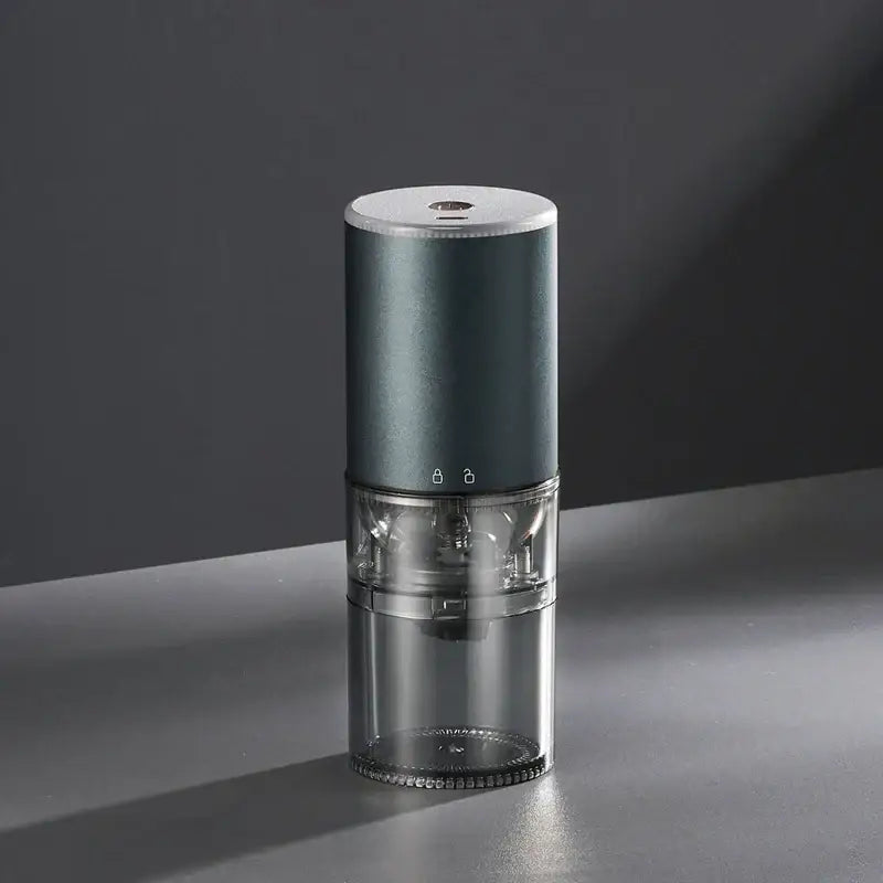 Matte dark teal electric coffee bean grinder kitchen machine