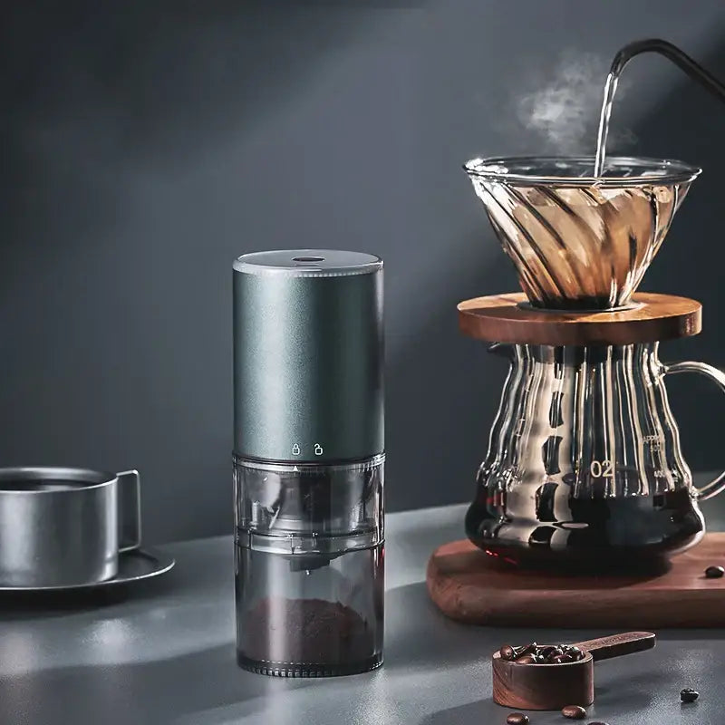 Matte dark teal electric coffee bean grinder kitchen machine
